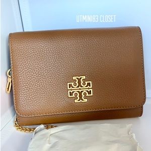 🌈NEW🌈💜Tory Burch Britten Chain Wallet/crossbody bag/shoulder bag/Leather